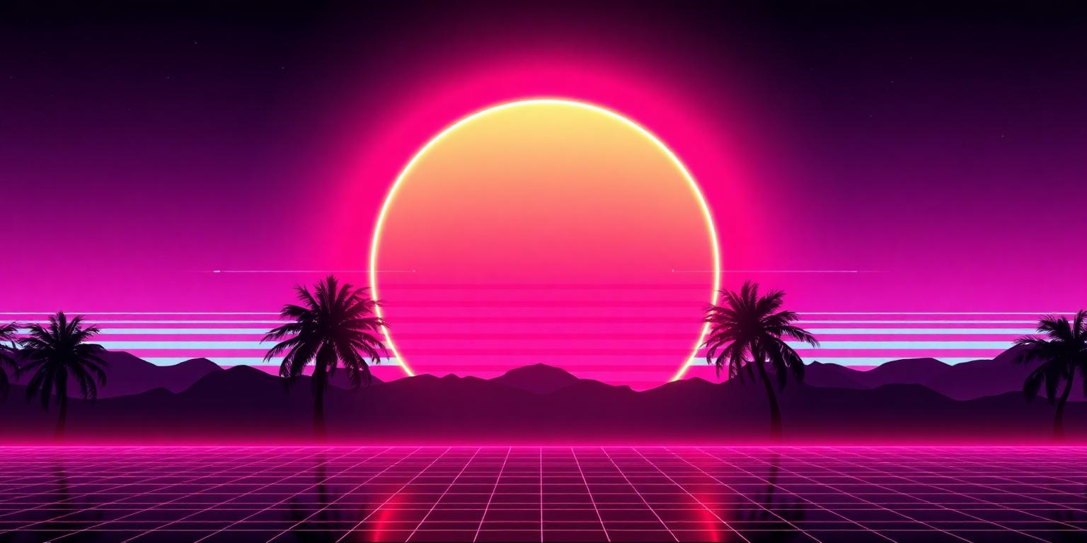 Tapis personnalisé Coucher de Soleil — Synthwave néon